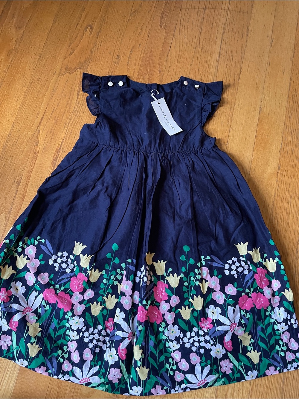 Janie and Jack Navy Floral Border Dress